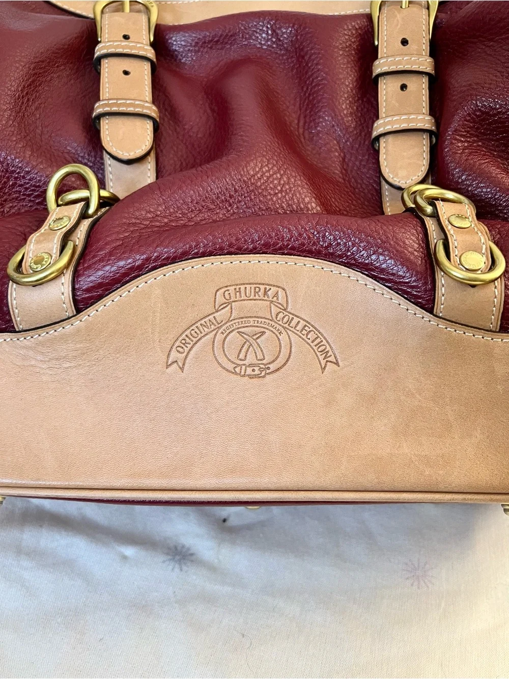 Ghurka Burgundy and Tan Leather Shopper Tote